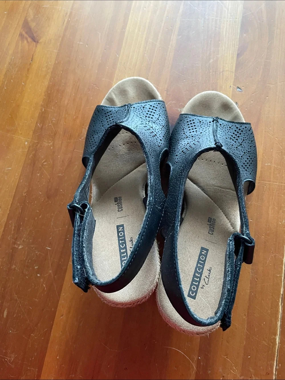 Collection B Black Perforated Open-Toe Wedge Sandals
